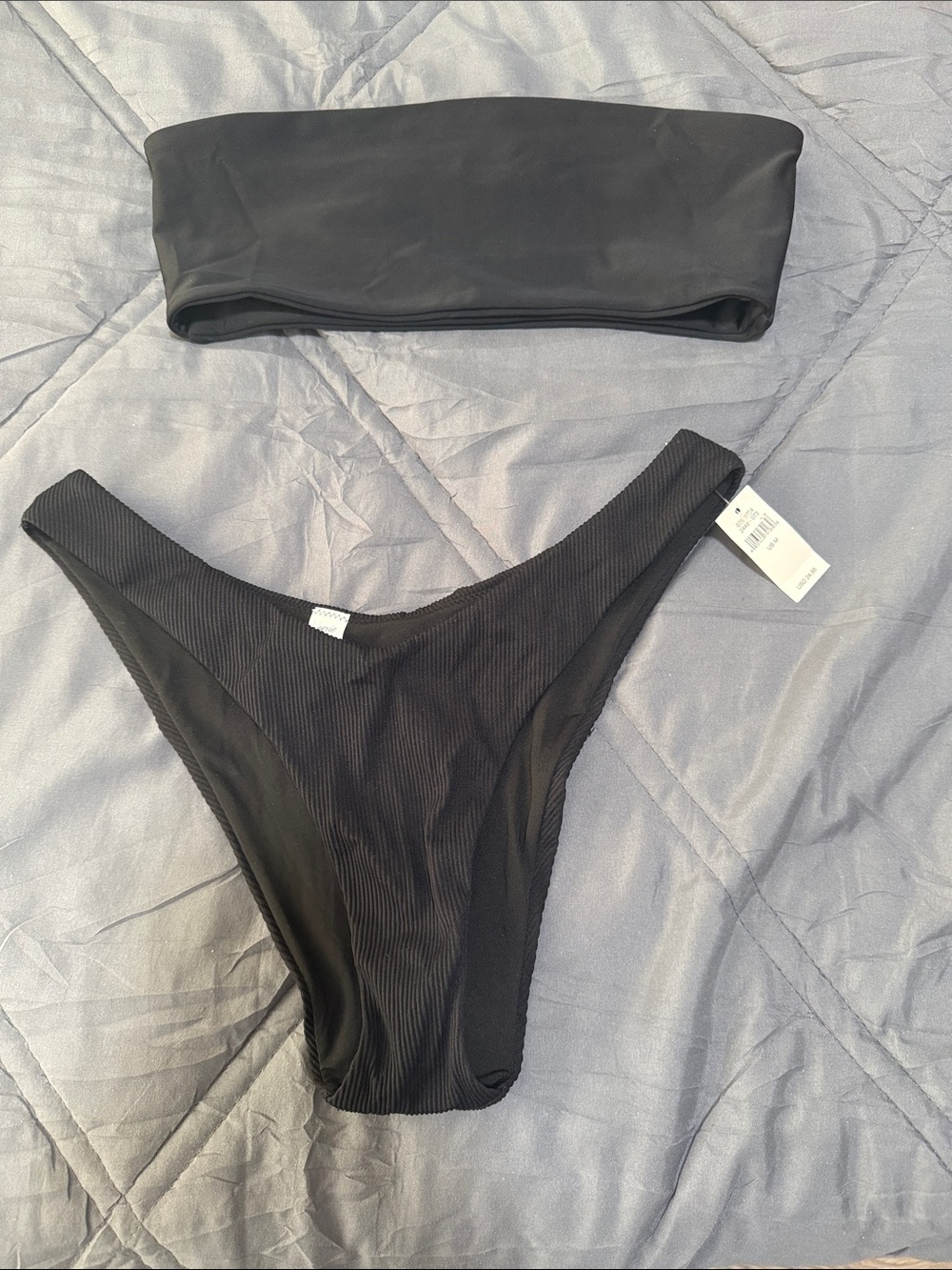 Black Bikini Seperates - Strapless Top & High Cut Bottoms